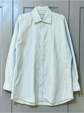 Burberry London Striped Button Down Dress Shirt Cotton Blue/Yellow Mens Size 16R